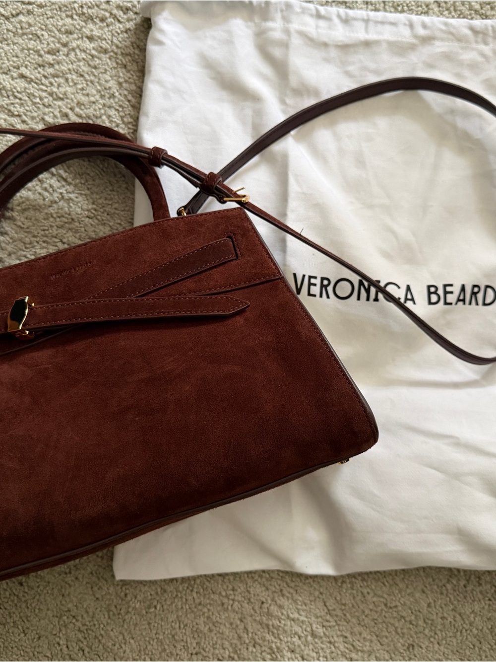 Veronica Beard Chestnut Brown Suede Dash Shoulder Bag